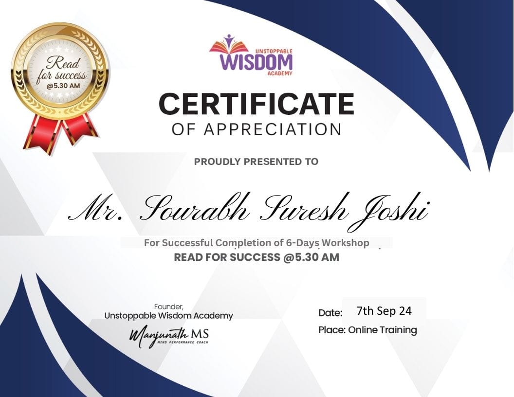 Read for Success Workshop certificate